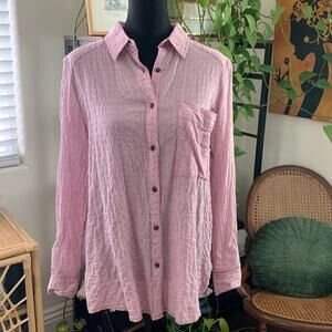 Free People Dusty Mauve & White Striped Button Up Shirt